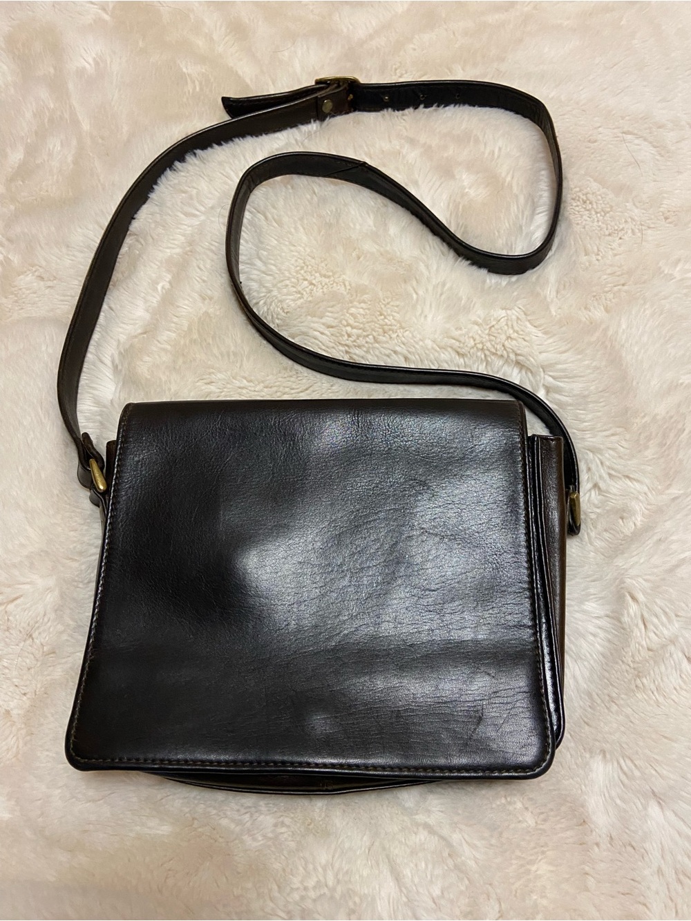 Hand Crafted Black Brown Leather Messenger Bag
